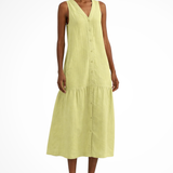 Willa | Vestido maxi de lino sin mangas con botones en la parte delantera y escote en V para mujer