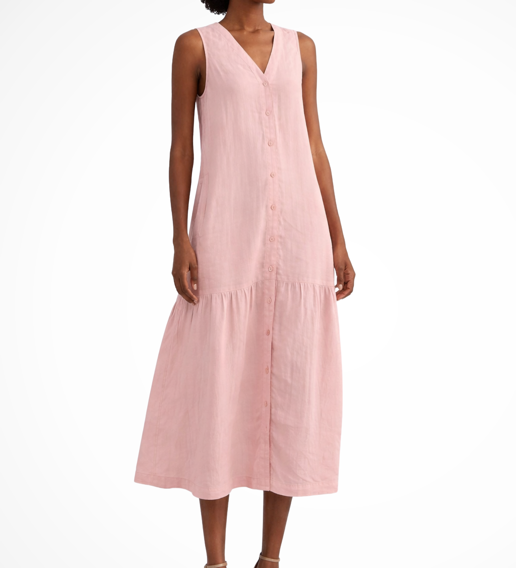 Willa | Vestido maxi de lino sin mangas con botones en la parte delantera y escote en V para mujer