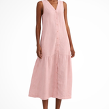 Willa | Vestido maxi de lino sin mangas con botones en la parte delantera y escote en V para mujer