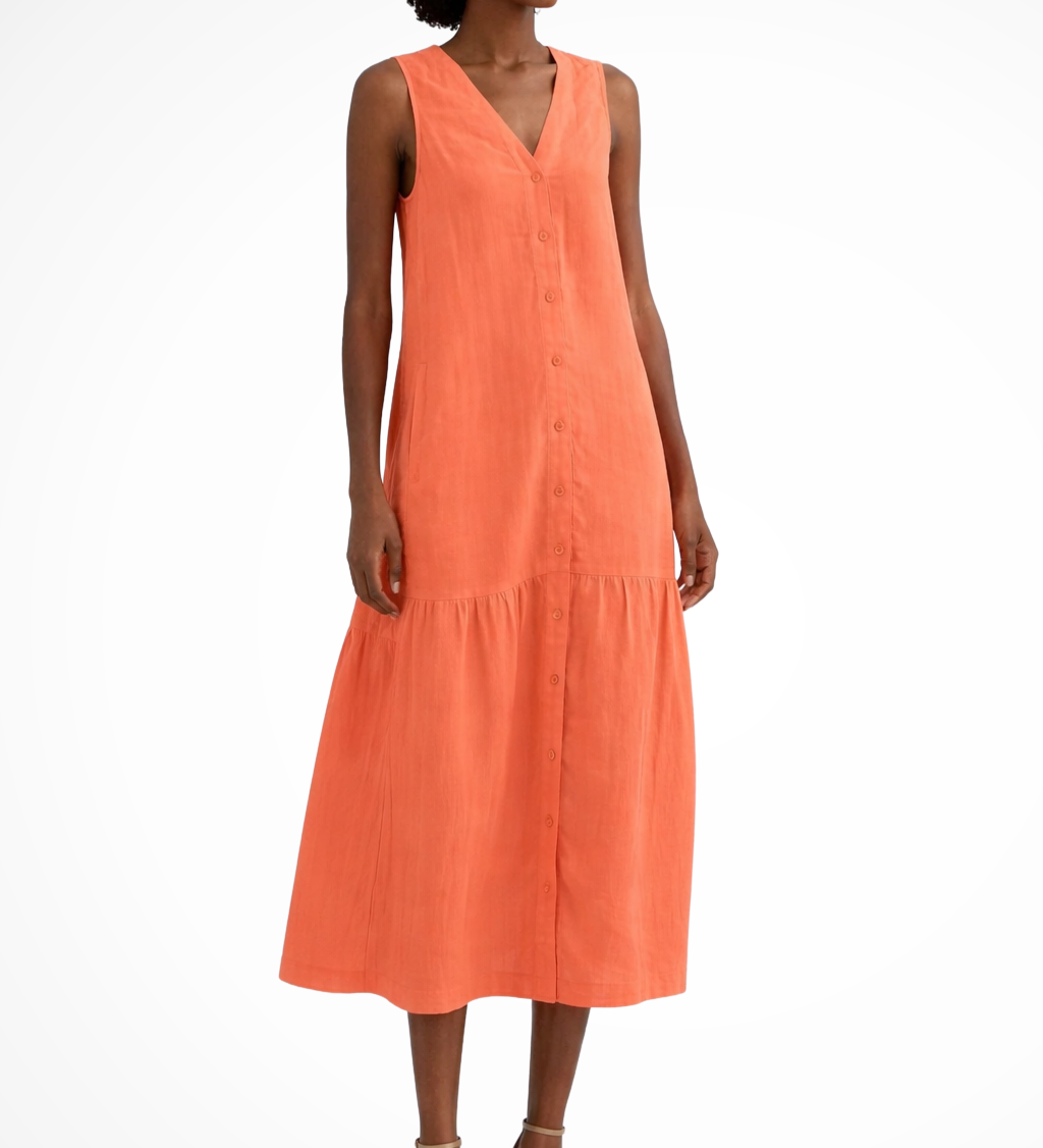 Willa | Vestido maxi de lino sin mangas con botones en la parte delantera y escote en V para mujer