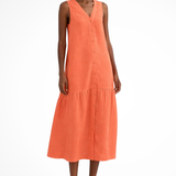 Willa | Vestido maxi de lino sin mangas con botones en la parte delantera y escote en V para mujer