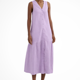 Willa | Vestido maxi de lino sin mangas con botones en la parte delantera y escote en V para mujer