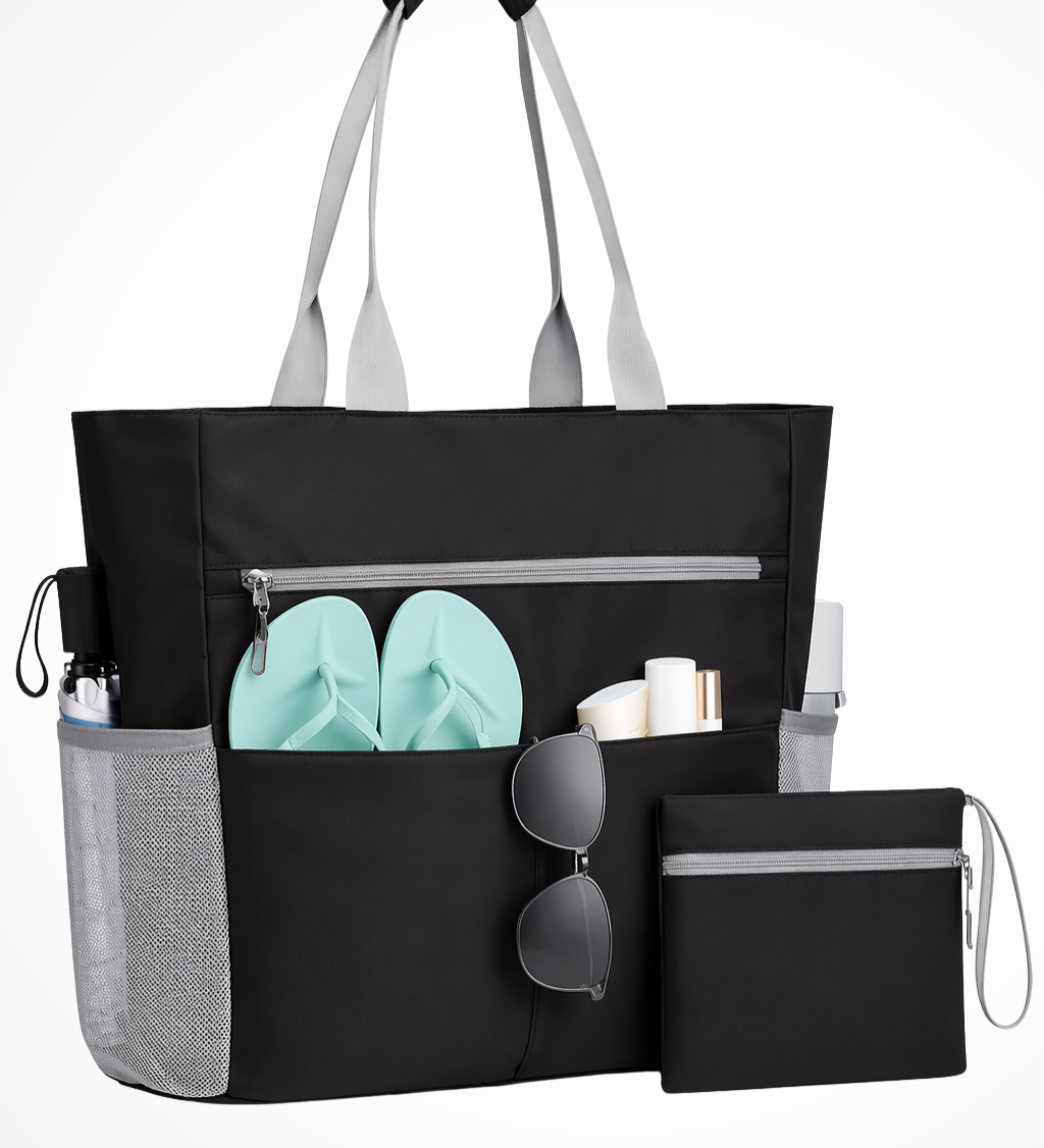 Briony | Bolsa de Playa de Rayas para Mujeres, Tote Grande con Bolsa