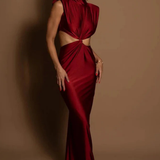Solenne | Vestido maxi ajustado sin mangas con cuello alto para mujer