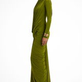 Ottoline | Vestido Maxi de Cuello Alto con Mangas Largas Drapado para Invitadas de Boda