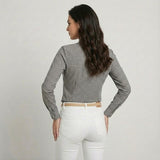 Blusa elegante en mezcla de algodón | Corte recto | Lazo decorativo en el escote