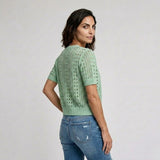 Cardigan Corto de Tejido Perforado con Botones para Look Ligero