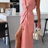 Lottie | Vestido maxi sin mangas con botones y abertura para mujer