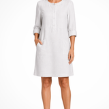 Claudette | Vestido de camisa de lino para mujer con mangas largas y bolsillos frontales