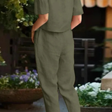 Romilly | Conjunto de Top Corto de Manga Corta y Pantalones Tapered de Lino para Mujeres