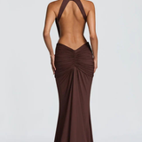 Valentina | Vestido Maxi de Cuello Alto Sin Mangas Arrugado para Invitadas de Boda