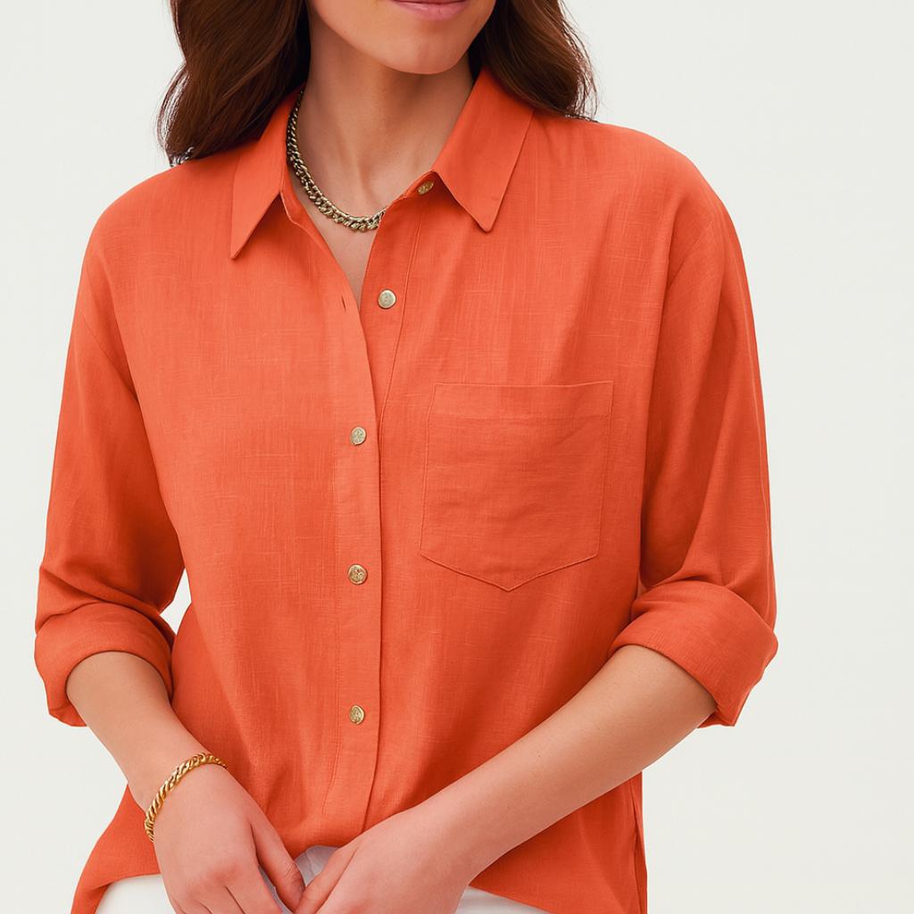 Camisa casual femenina de manga larga con botones