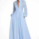 Winifred | Vestido maxi de fiesta de jardín para mujer con mangas largas y botones en la parte delantera, con bolsillos