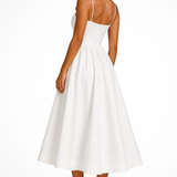 Klementīne | Vestido midi de invitada de boda con escote cuadrado y acampanado