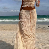 Cora | Conjunto de Top Halter Fruncido y Falda Maxi para Mujeres de 2 Piezas