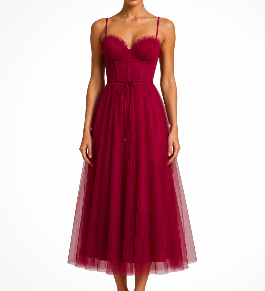 Florencia | Vestido midi de tul con corsé para invitadas de boda