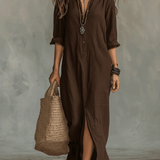 Vestido maxi bohemio negro con botones en la parte delantera