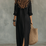 Vestido maxi bohemio negro con botones en la parte delantera