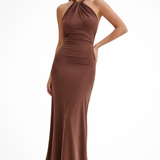 Celeste | Vestido largo maxi de invitada de boda con escote halter, nudo retorcido y espalda abierta