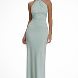 Celeste | Vestido largo maxi de invitada de boda con escote halter, nudo retorcido y espalda abierta