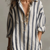 Camisa casual a rayas y vestido maxi de estilo bohemio