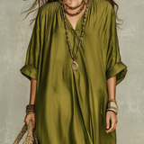 Vestido maxi bohemio verde oliva holgado