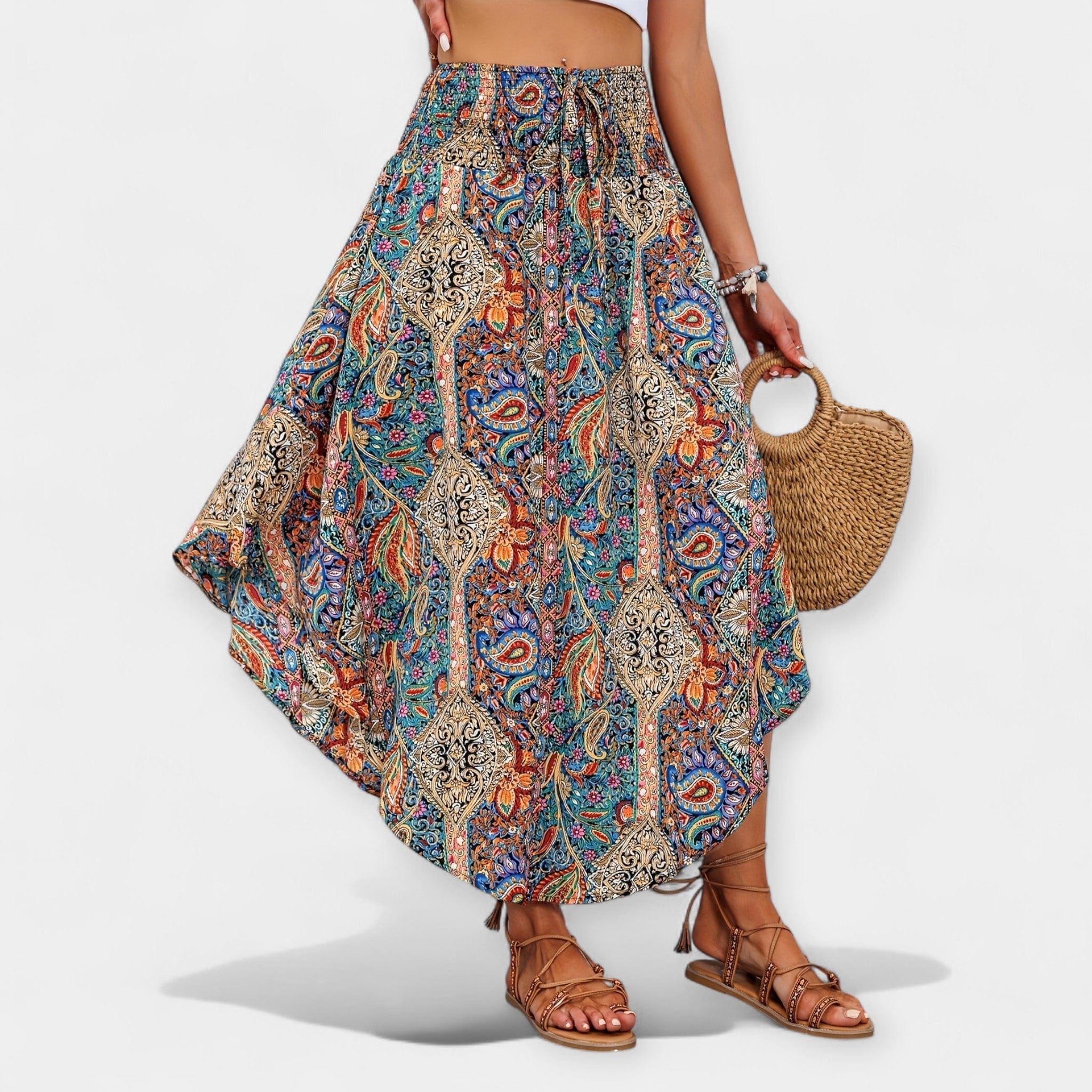 Terje | Vestido midi floreado con cintura alta Café