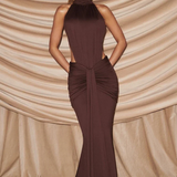 Valentina | Vestido maxi de invitada de boda sin espalda y cuello alto para mujer