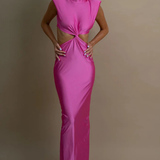 Solenne | Vestido maxi ajustado sin mangas con cuello alto para mujer