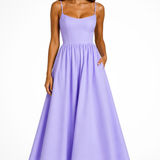 Klementīne | Vestido midi de invitada de boda con tirantes de tirantes cuadrados