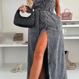 Lottie | Vestido maxi sin mangas con botones y abertura para mujer