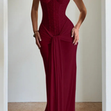 Evangeline | Corpiño de Encaje Sin Tirantes para Mujer Vestido Maxi de Invitada de Boda Drapado