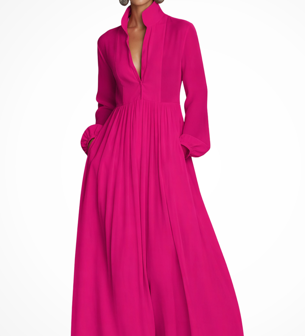 Winifred | Vestido maxi de fiesta de jardín para mujer con mangas largas y botones en la parte delantera, con bolsillos