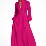 Winifred | Vestido maxi de fiesta de jardín para mujer con mangas largas y botones en la parte delantera, con bolsillos