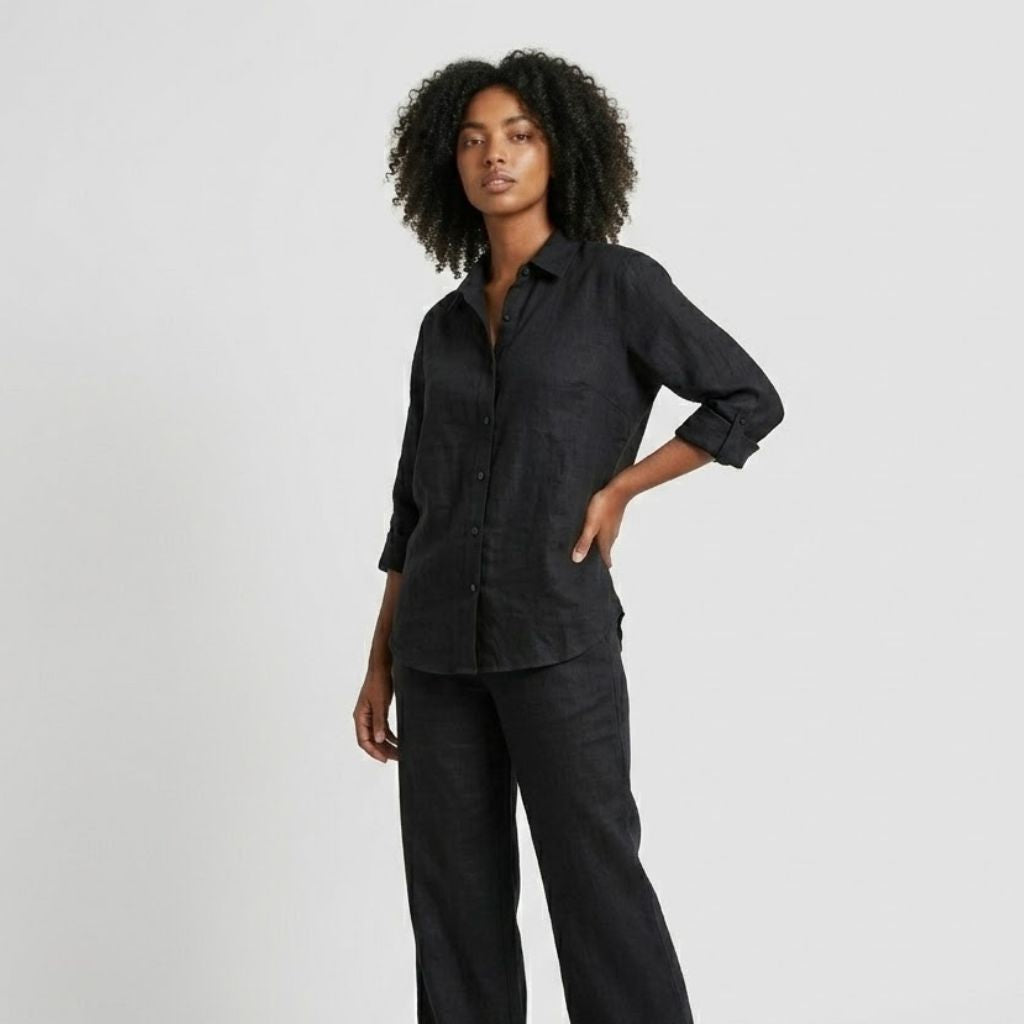 Conjunto Fluido con Camisa de Botones y Pantalones de Pierna Ancha
