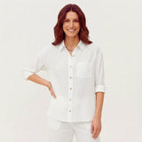 Camisa casual femenina de manga larga con botones