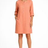 Claudette | Vestido de camisa de lino para mujer con mangas largas y bolsillos frontales