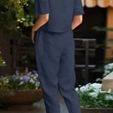 Romilly | Conjunto de Top Corto de Manga Corta y Pantalones Tapered de Lino para Mujeres