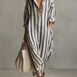 Camisa casual a rayas y vestido maxi de estilo bohemio