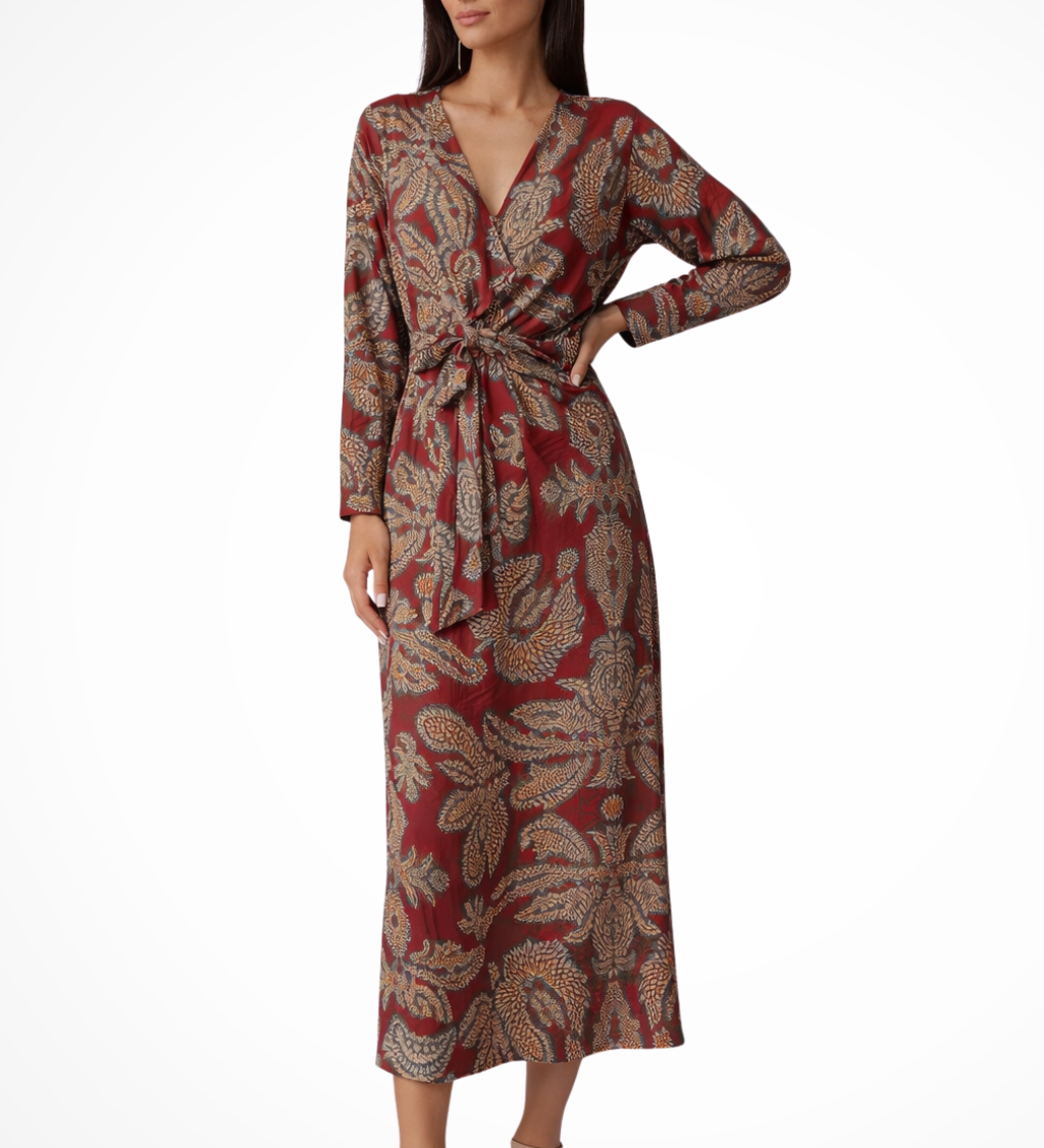 Aria | Vestido largo de invitada de boda para mujer con cintura ajustable y mangas largas