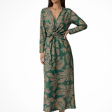 Aria | Vestido maxi de invitada de boda para mujer con mangas largas y cinturón en la cintura