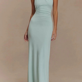 Celeste | Vestido largo maxi de invitada de boda con escote halter, nudo retorcido y espalda abierta