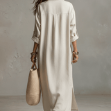 Vestido camisero maxi vintage ligero en crema natural