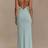 Celeste | Vestido largo maxi de invitada de boda con escote halter, nudo retorcido y espalda abierta
