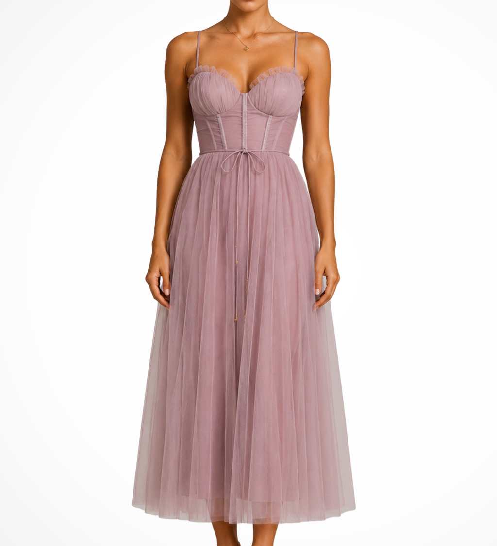 Florencia | Vestido midi de tul con corsé para invitadas de boda