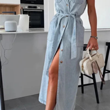 Lottie | Vestido maxi sin mangas con botones y abertura para mujer