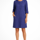 Claudette | Vestido de camisa de lino para mujer con mangas largas y bolsillos frontales