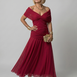 Calen | Vestido midi elegante con hombros descubiertos y diseño fluido
