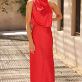 Amelina | Vestido Midi de Cuello Halter para Mujer en Satén para Invitadas de Boda