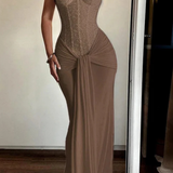 Evangeline | Corpiño de Encaje Sin Tirantes para Mujer Vestido Maxi de Invitada de Boda Drapado